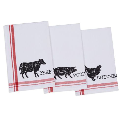 Design Imports BBQ Cuts Printed Dishtowels, Set of 3