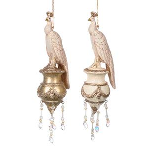 Greenhouse Peacock Finial Ornament Cream/Champagne 19Cm, Set Of 2, Assortment