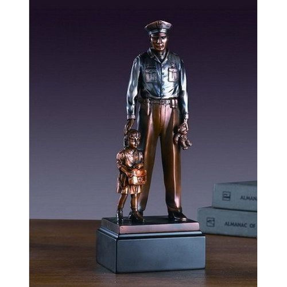 Treasure of Nature Policeman with Child Figurine, Bronze Plated, 11.5" x 4.5"