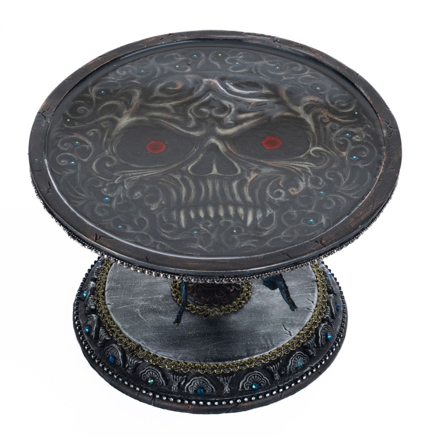 Katherine's Collection 2023 Seers and Takers  11"x7" Skull Cake Plate, Black Resin