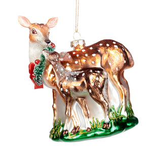 Goodwill Glass Christmas Deer Family Ornament Brown/Green 13Cm