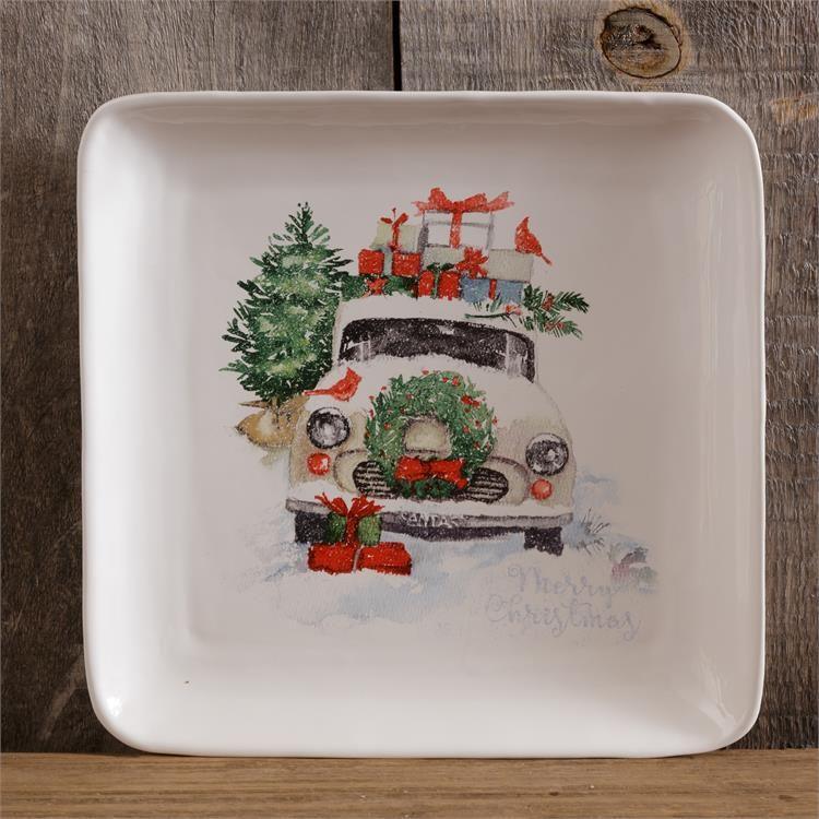 Audrey's Winter Farmhouse-Large Plate, Vintage Car Set of 2, Dolomite by Audrey