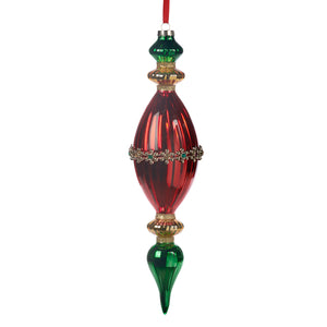 Goodwill Glass Jewel Stripe Finial Ornament Red/Green/Gold 34.5Cm