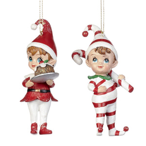 Christmas Elf/Helper With Cane/Cake Ornament Red/White 11.5Cm, Set/2, Assortment