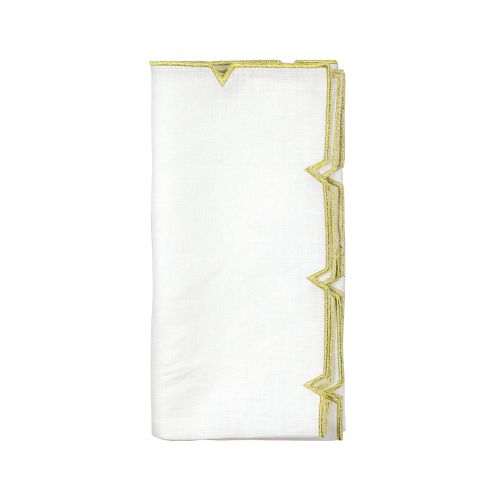 Kim Seybert Divot Napkin in White & Gold, Set of 4, Linen, 21" x 21"