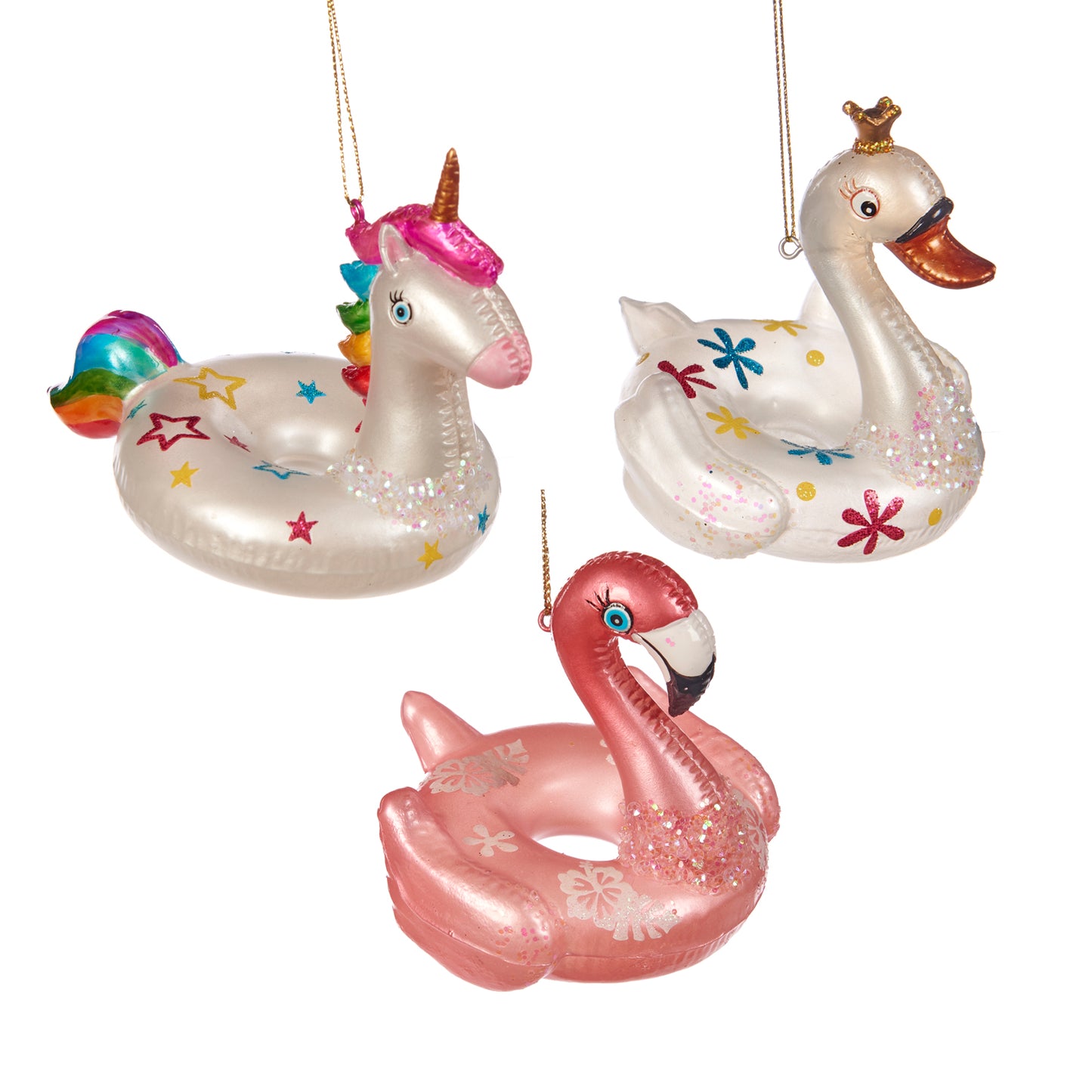 Goodwill Glass Swan/UnIcicle Float Ornament Pink/White 10Cm, Set/3, Assortment