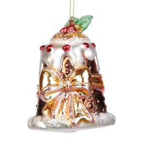 Goodwill Glass Christmas Pudding With Bow Ornament Brown/White 11Cm