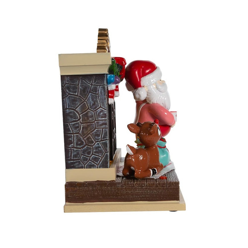 Kurt Adler 7" B/O Rudolph The Red Nose Reindeer and Santa Fireplace Table Piece