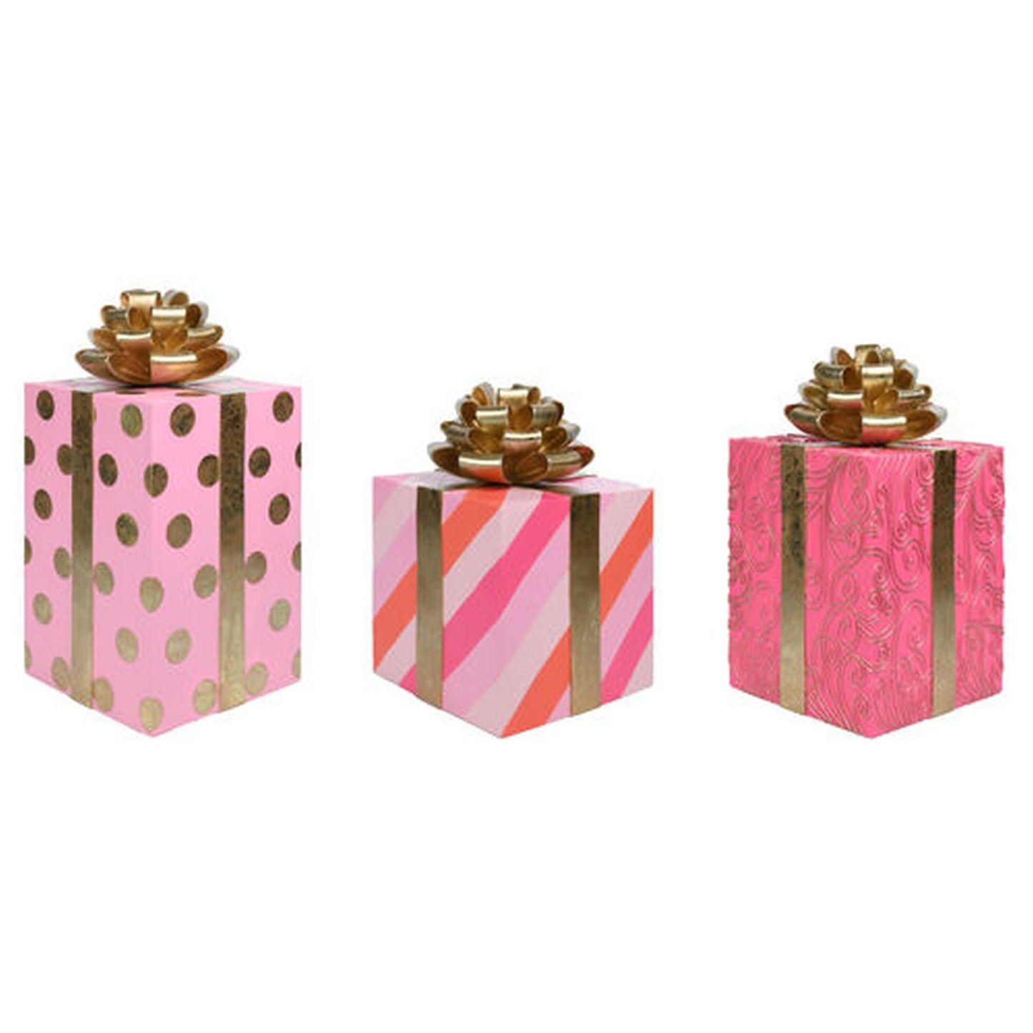December Diamonds Pink Christmas Set Of 3 Pink/Gold Gift Boxes Display Figurines