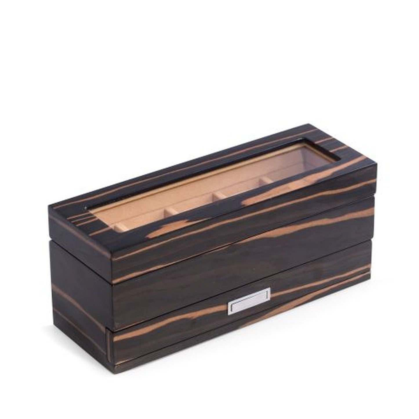 Bey Berk Lacquered "Ebony" Wood 5 Watch Box With Glass Top