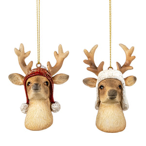 Goodwill Deer With Christmas Winter Hat Ornament Brown 6Cm, Set Of 2, Assortment