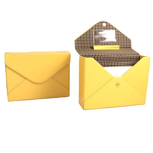 Yellow Leather Stationery Box With Envelopes & Stationery