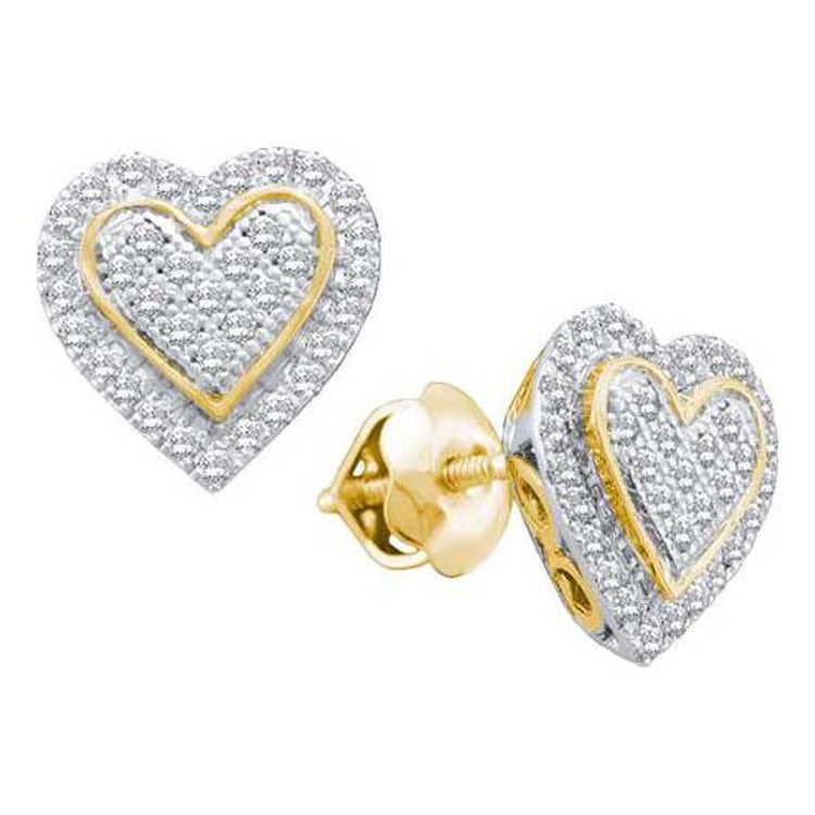 GND 10kt Yellow Gold Womens Round Diamond Heart Earrings 1/4 Cttw