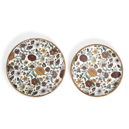 Two's Company Naturally Floral Set Of 2 Hand-Crafted Wood Round Trays
