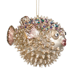Goodwill Glittered Puffer Fish Ornament Cream/Champagne/Pink 10Cm
