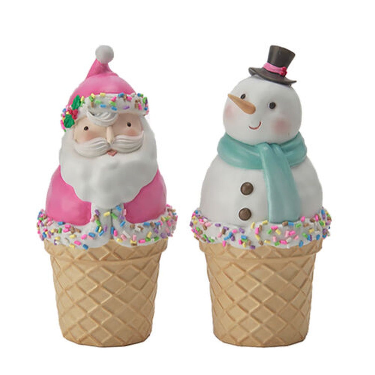 North Pole Sweet Shoppe Set Of 2 Assortment 7" Santa/Snowman Cones Figurines