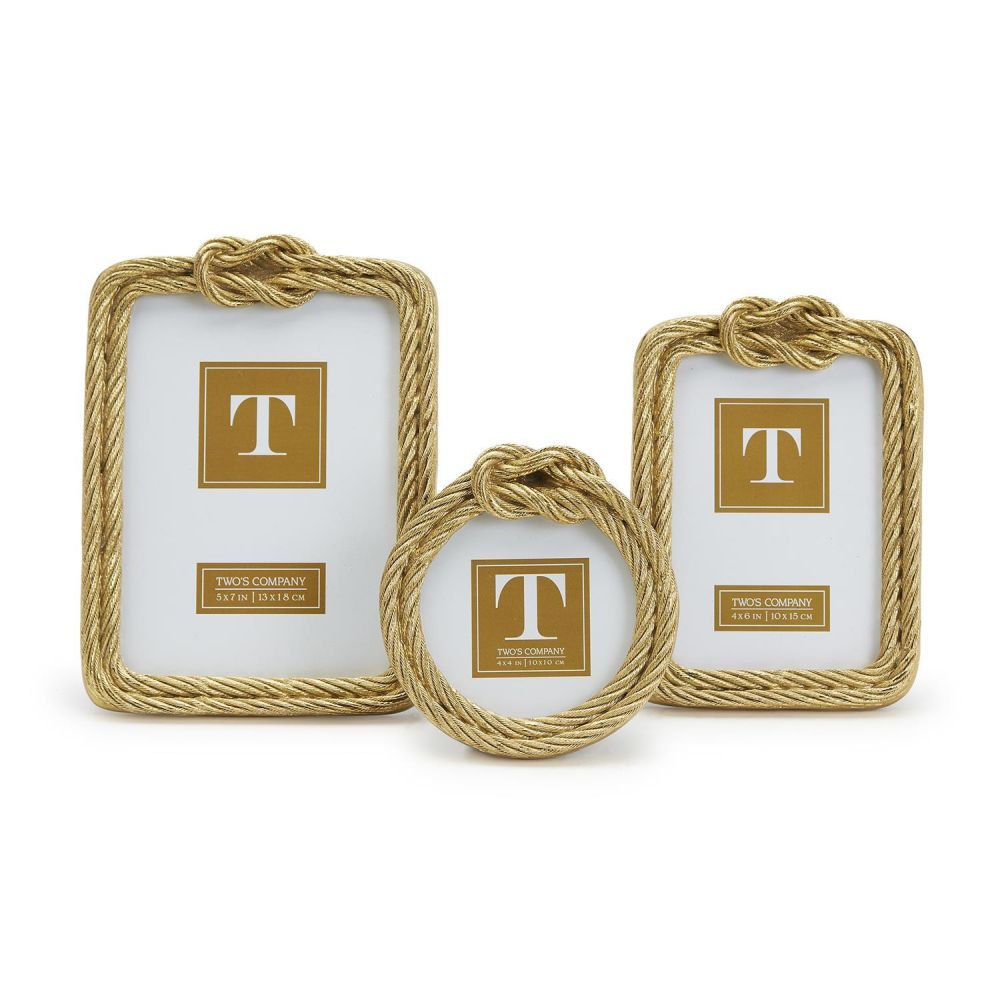 Two's Company Golden Threads Set Of 3 Top Knot Rope Photo Frames with 3 Sizes