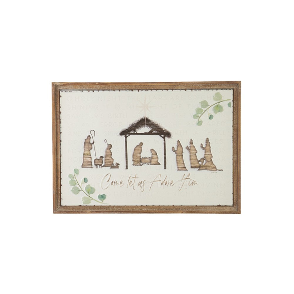 Raz Imports 2021 Holiday Homestead 26.25-inch Come Let Us Adore Him Wall Art.