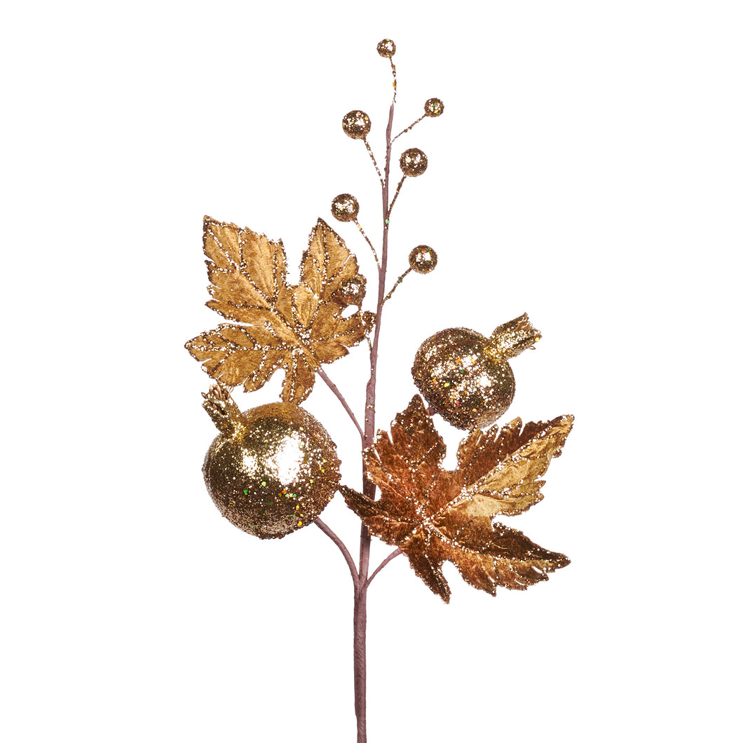 Goodwill Glittered Pomegranate/Leaf Stem Gold 56Cm