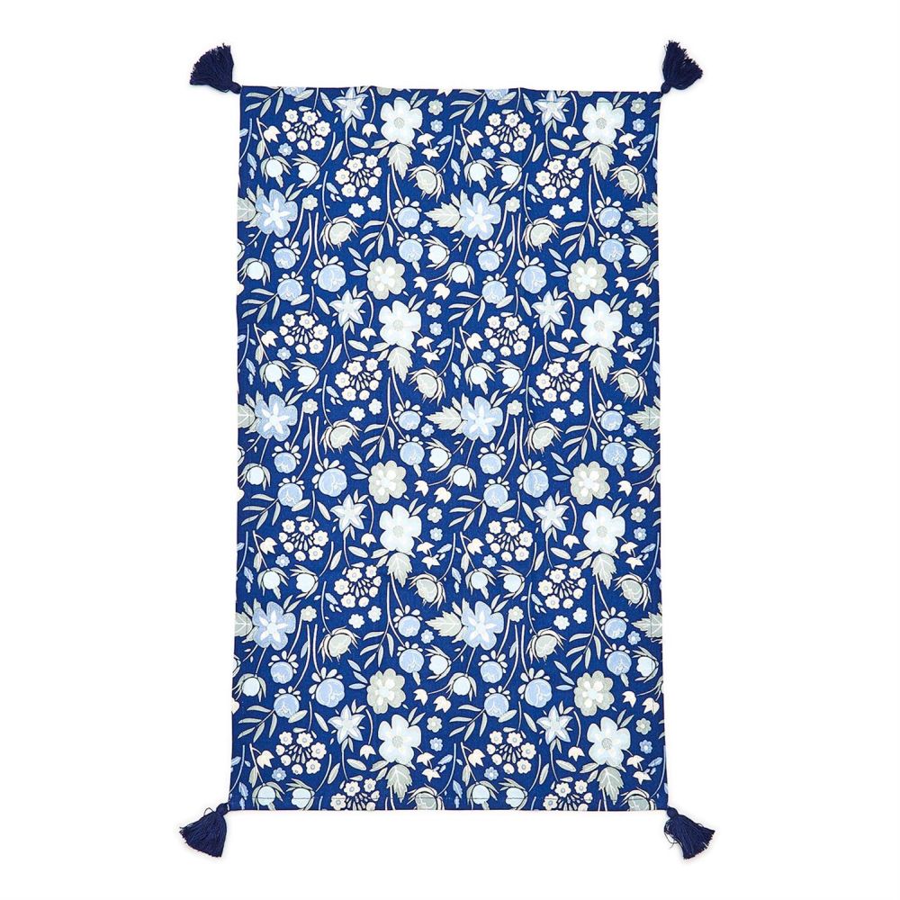 Two's Company Blue Floral Set of 2 Dish Towels Includes 2 Designs - Cotton