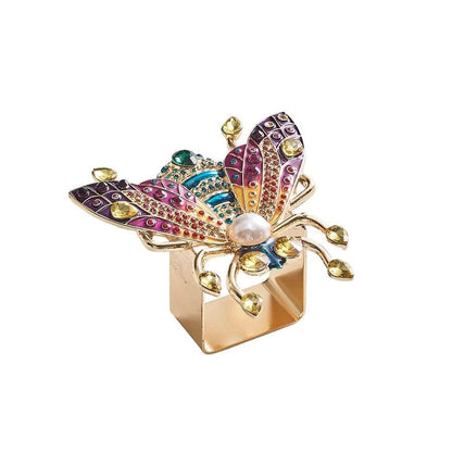 Kim Seybert Glam Fly in Multicolor Set of 4 Napkin Rings, Metal, 1.38" x 4" x 3"