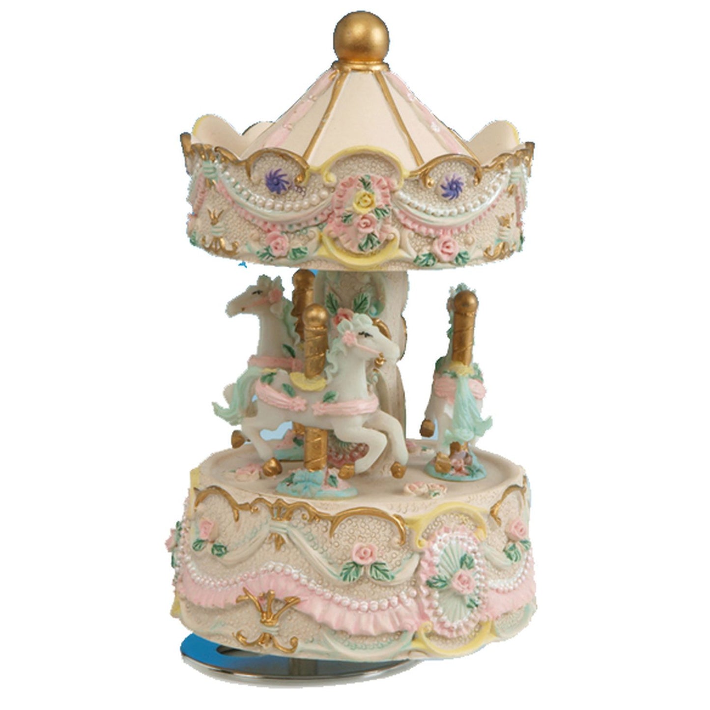 Musicbox Kingdom 5.5" Beige Carousel Made Of Polystone, Turns To A Famous Melody