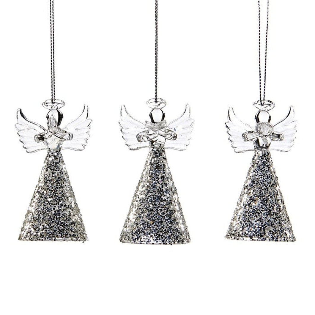 Goodwill Glass Glittered Angel Ornament Silver/Clear 8Cm, Set Of 3, Assortment