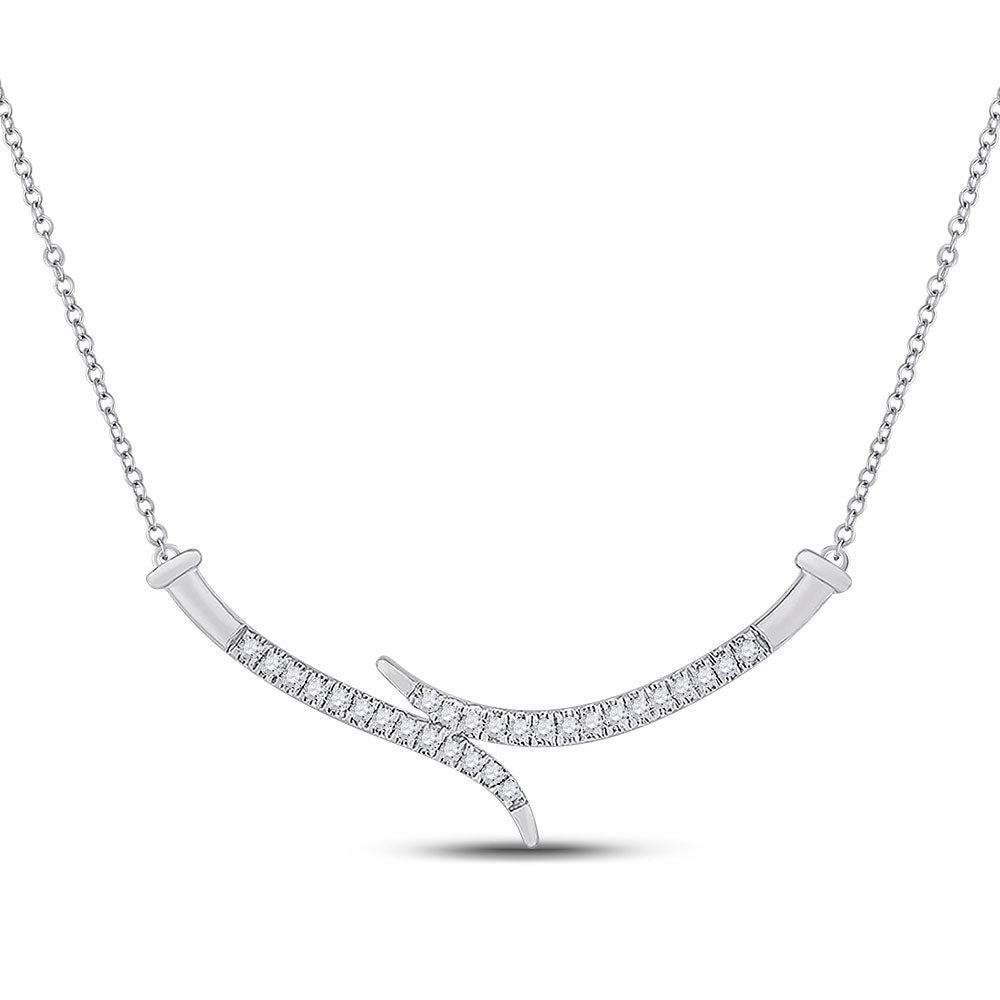 GND 10kt White Gold Womens Round Diamond Curved Bar Necklace 1/5 Cttw