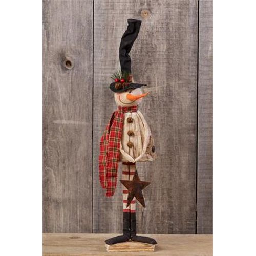 Your Heart's Delight Snowman - Plaid Scarf & Brown Star, Brown