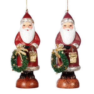 Goodwill Vintage Santa With Sisal Wreath Ornament Red 16Cm, Set Of 2, Assortment
