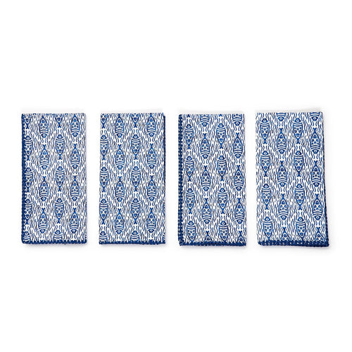 Two's Company Water'S Edge Set Of 4 Fish Pattern Napkins - Cotton.