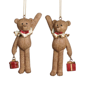 Goodwill Bear With Christmas Gift Ornament Brown/Red 10Cm, Set Of 2, Assortment
