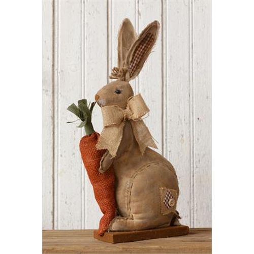 Your Heart's Delight Bunny With Carrot - Grungy Decor, Brown, Fabric