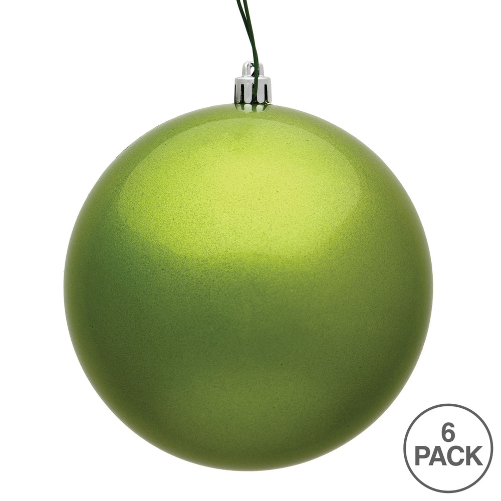 Vickerman 4" Lime Candy Ball Ornament, 6 per Bag, Plastic