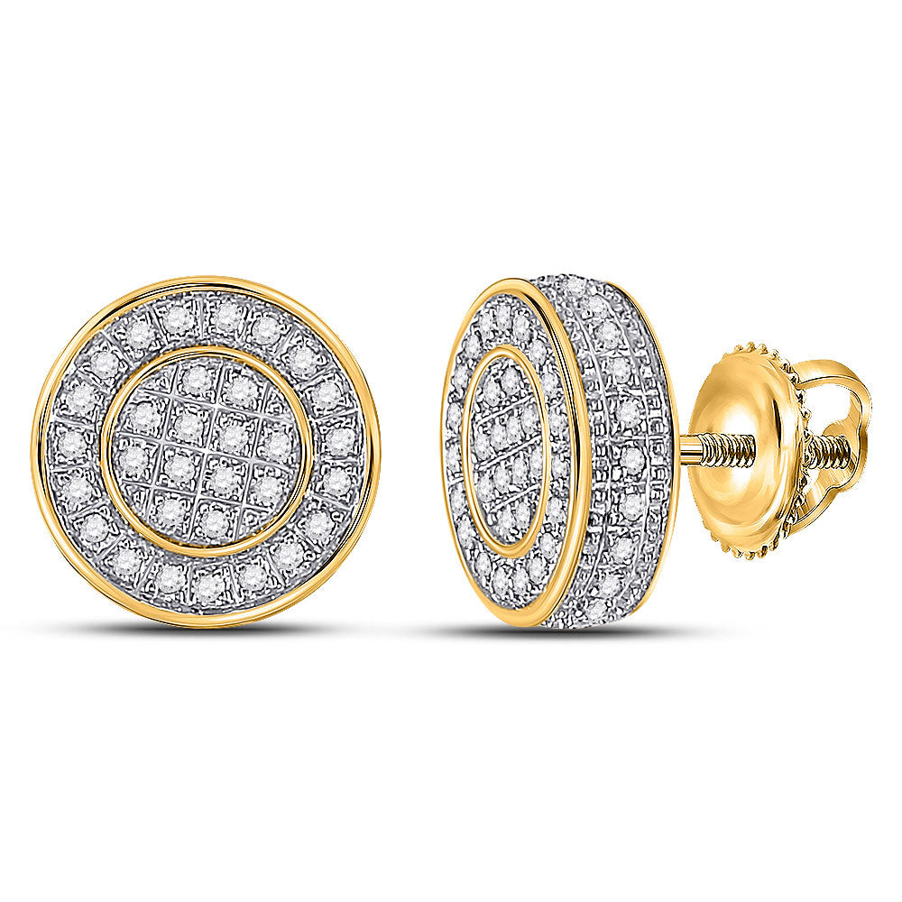 GND 10Kt Yellow Gold Mens Round Diamond Disk Circle Earrings 1/3 Cttw