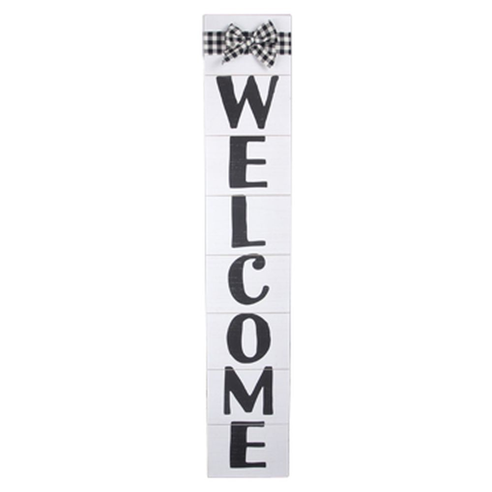 Young’s Inc Wood Porch/Front Door Welcome Sign With Buffalo Plaid Ribbon