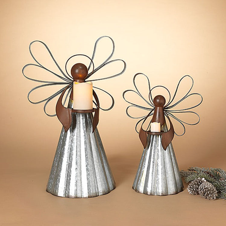 Gerson Company Set of 2 Metal Angels with Candle Holder