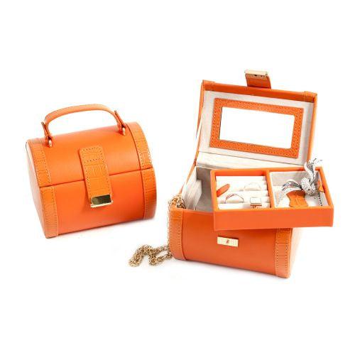 Bey Berk Orange Leather Jewelry Case, Push Button Closure by Bey Berk