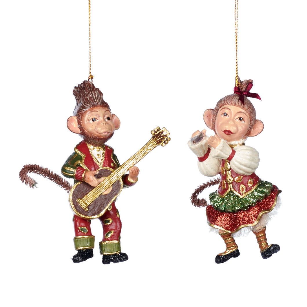 Goodwill Parade Music Monkey Couple Ornament Burgundy 13Cm, Set Of 2, Assortment