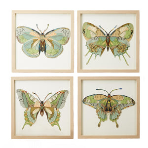 Two's Company Papillion Set of 4 Butterfly Paper Collage Wall Art