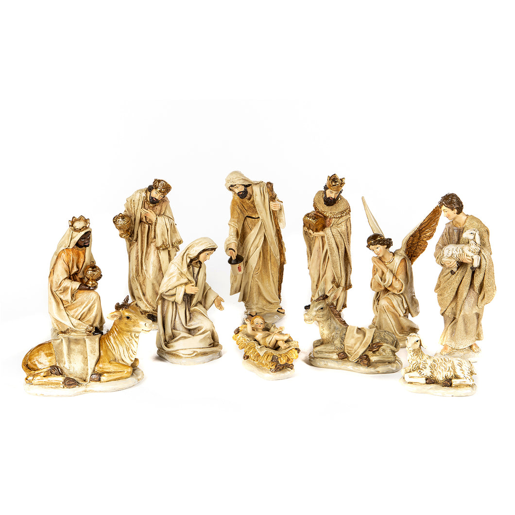 Goodwill Nativity Holy Family Two-tone Cream/Gold, Set Of 11
