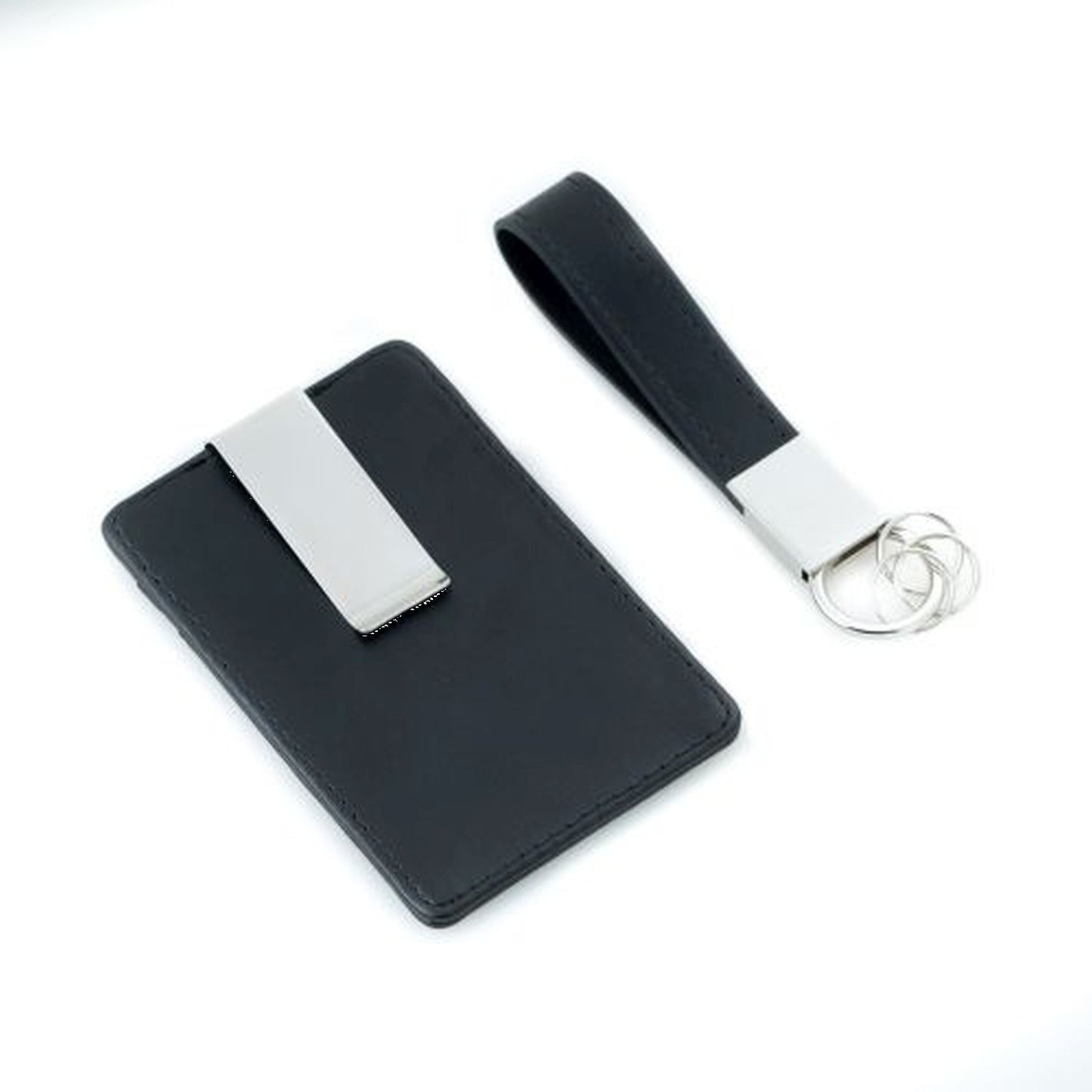 Black Leather Travel Wallet With Valet Key Ring Gift Set