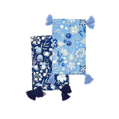 Two's Company Blue Floral Set of 2 Dish Towels Includes 2 Designs - Cotton