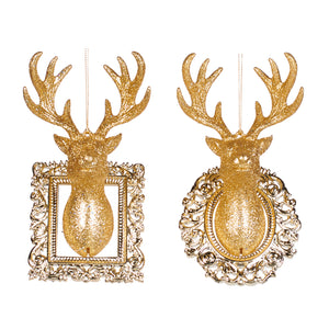 Goodwill Glittered Deer Head In Frame Ornament Gold 15.5Cm, Set Of 2, Assortment