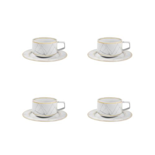 Vista Alegre Carrara Teacup And Saucer, Set of 4, Porcelain