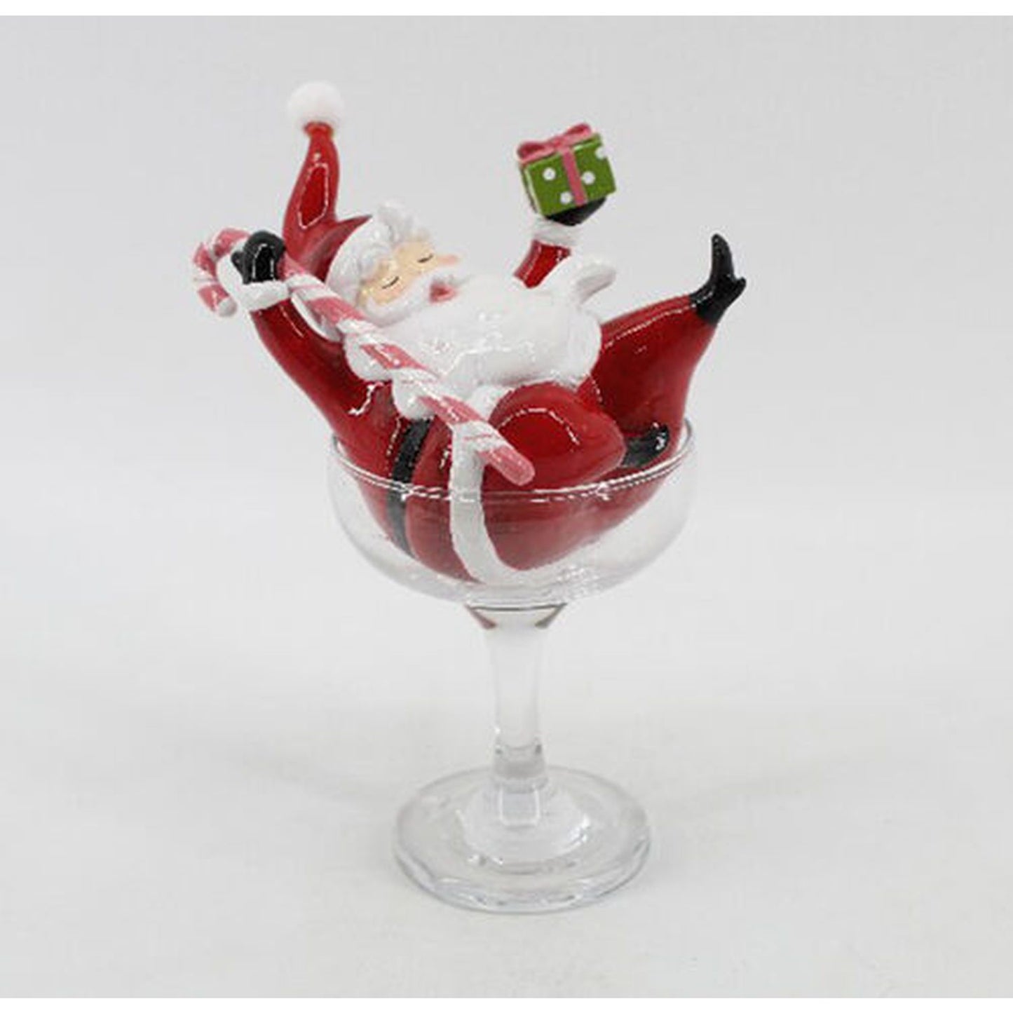 December Diamonds Christmas Carousel Retro Santa In Martini Glass Figurine