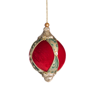 Goodwill Brocade Net Glittered Ball/Finial Ornament Red/Green/Gold 28Cm