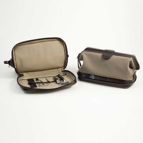 Suede & Brown Leather Toiletry Bag & Manicure & Grooming Set