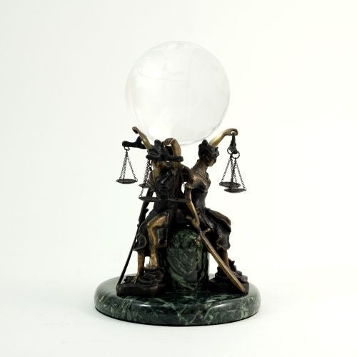 Three Bronze Seated Lady Justice Ball Holder