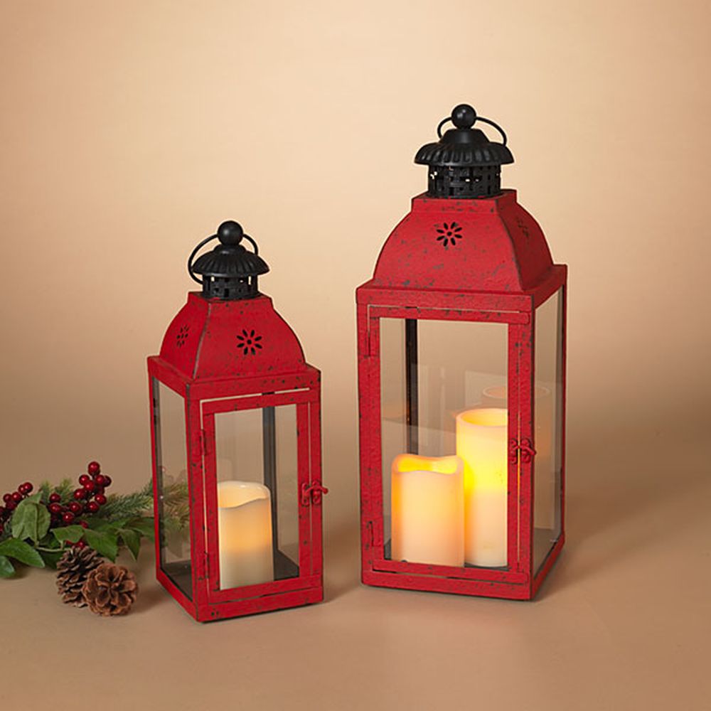 Gerson Company Set of 2 Nested Metal & Glass Lanterns
